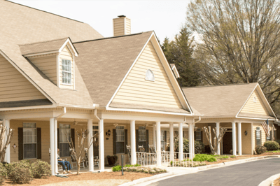 Exterior view of the facility with porch seating