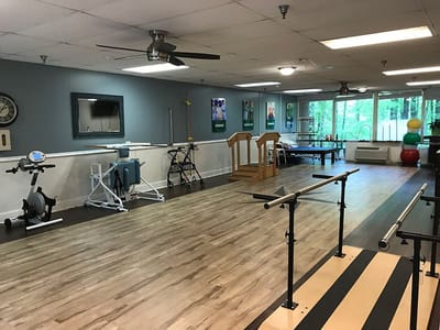 Rehabilitation room with exercise equipment