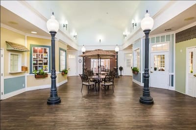 Bright and inviting common area with seating