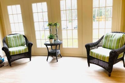 Cozy seating area with natural light
