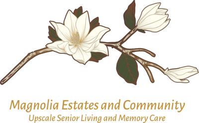 Magnolia Estates, nursing home in Elberton, GA — Logo of Magnolia Estates and Community with floral design
