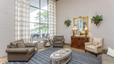 Bright interior lounge area with comfortable seating