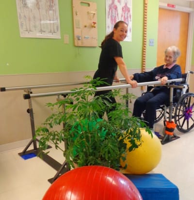 Carrollton Nursing & Rehab Ctr, Nursing Home in Carrollton, GA — Physical therapy session with patient using assistive equipment