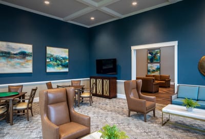 Common area with seating and artwork