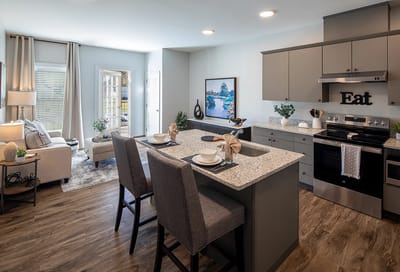 Bright and modern kitchen space in an assisted living facility