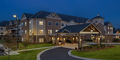 Exterior view of The Birches on Maple at night