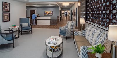 Interior view of a welcoming lobby with seating