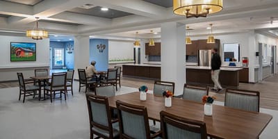 Bright common area in a senior living facility