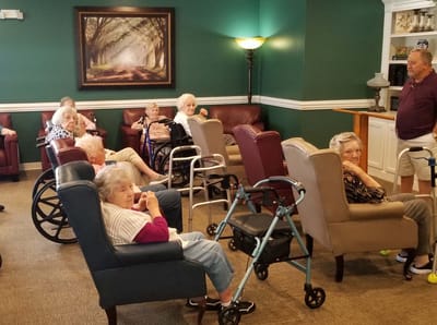 Residents enjoying time in a cozy common area