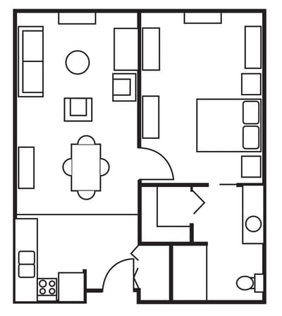 Architectural floor plan of a resident unit