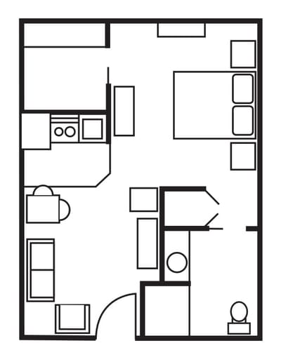 Architectural floor plan layout of a living unit