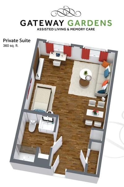 Architectural floor plan of a private suite
