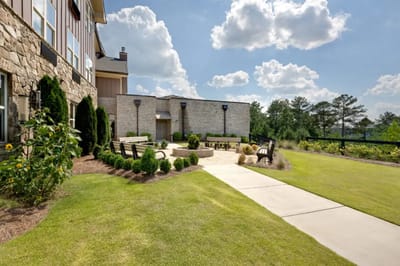 Beautiful outdoor space with benches and garden landscaping