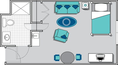 Floor plan layout of a resident room