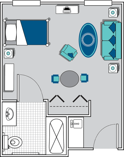 Architectural floor plan of a living unit layout
