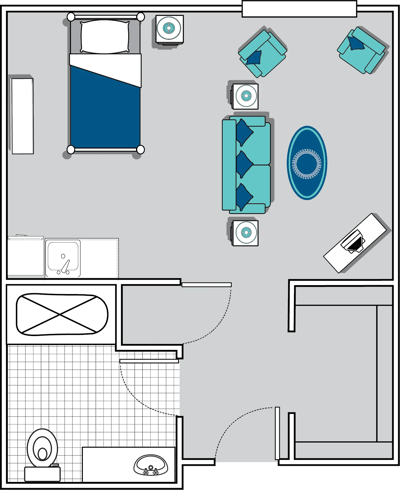Architectural layout of a private resident room