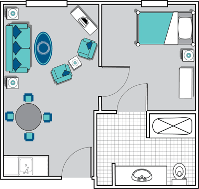 Floor plan layout of a resident room