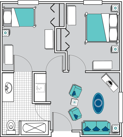 Architectural floor plan of a resident unit
