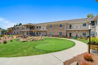 Outdoor view of the facility with landscaped grounds