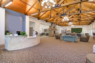 Bright and inviting lobby area with comfortable seating