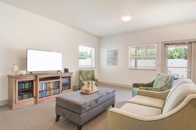 Bright and inviting common area with seating
