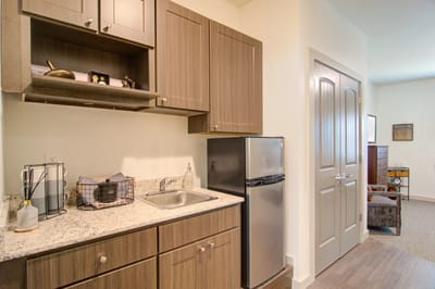 Modern kitchen area in a resident unit