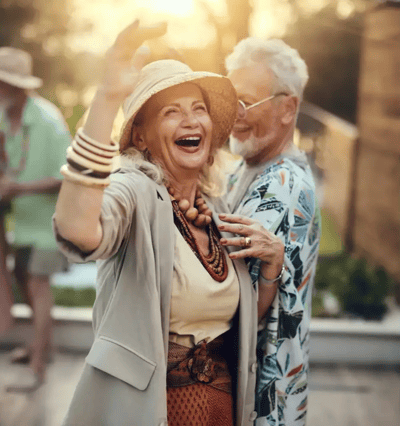 Seniors enjoying a dance at a joyful outdoor gathering