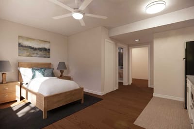 Cozy interior of a private resident room with modern decor