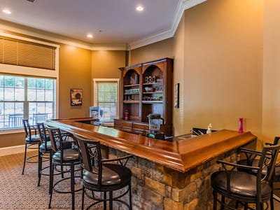 Interior view of a common area with a bar