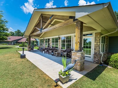 Outdoor patio area of a senior living facility