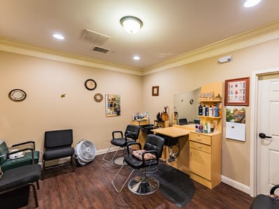 Hair salon area in a senior living facility