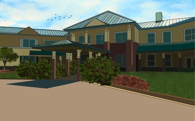 Illustration of a senior living facility entrance