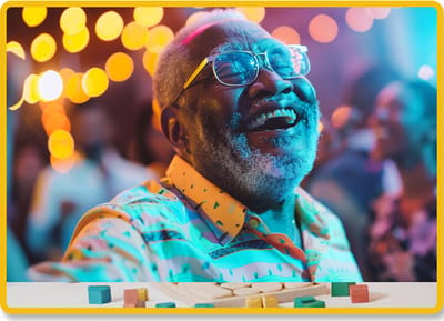 Resident enjoying a lively gathering with friends