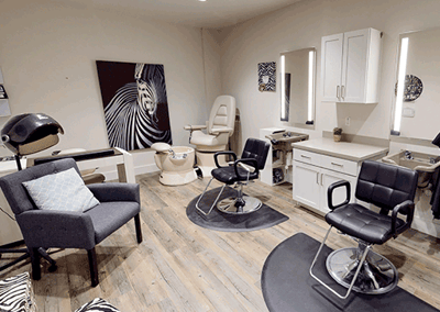 Hair salon interior with styling chairs and modern decor