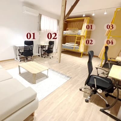 Modern interior space with shared workstations