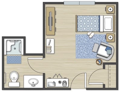 Architectural floor plan of a resident room