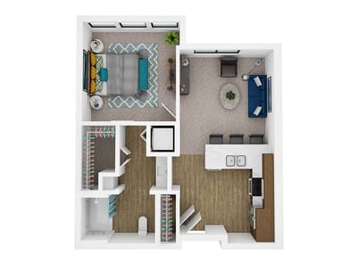 Architectural floor plan of a one-bedroom apartment