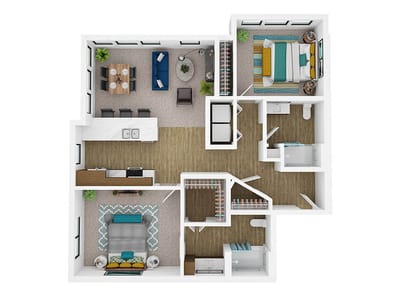 Architectural floor plan of a resident unit with living spaces