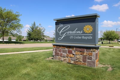 Exterior sign of Gardens of Cedar Rapids facility