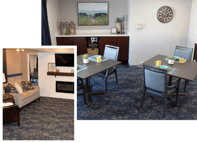 Interior common area with seating and tables