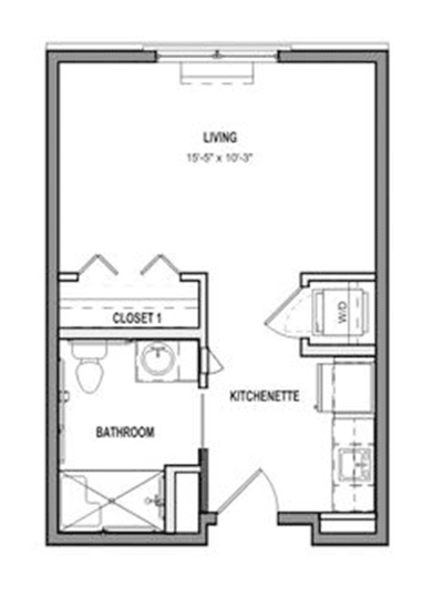 Architectural floor plan of a resident unit