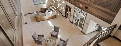 Interior view of a bright lobby with modern decor