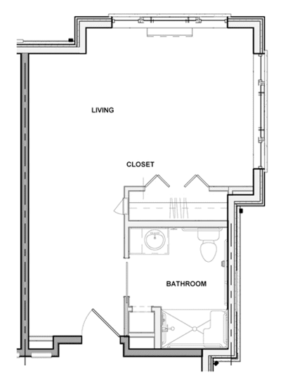 Architectural floor plan of a living unit