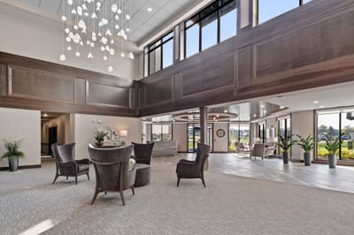 Interior view of a welcoming common area with seating