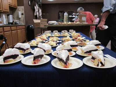 Delicious desserts displayed on plates in a dining area