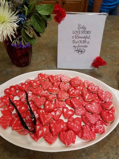 A platter of heart-shaped cookies for a celebration