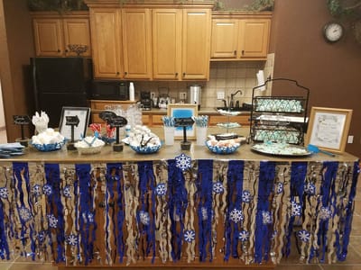 Decorated counter with desserts for a celebration