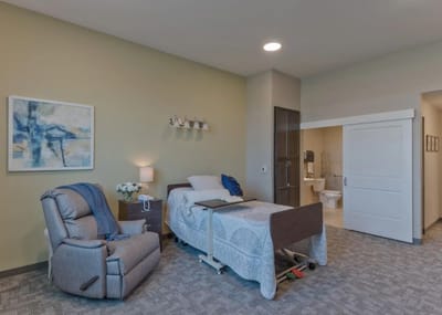 Interior view of a resident's room with furnishings