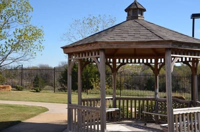 Outdoor gazebo in a serene garden setting