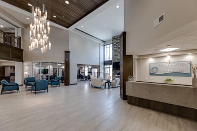 Bright and spacious interior lobby with modern decor